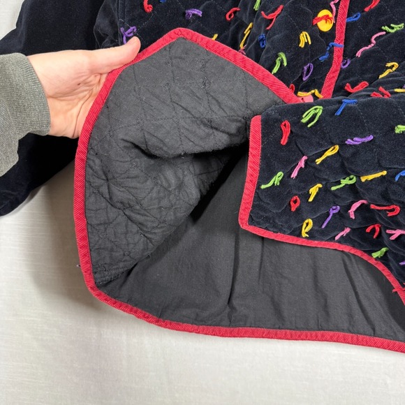 Vintage New Direction Jacket Womens M Navy Velvet Colorful Quilted Artsy Unique - Picture 11 of 12